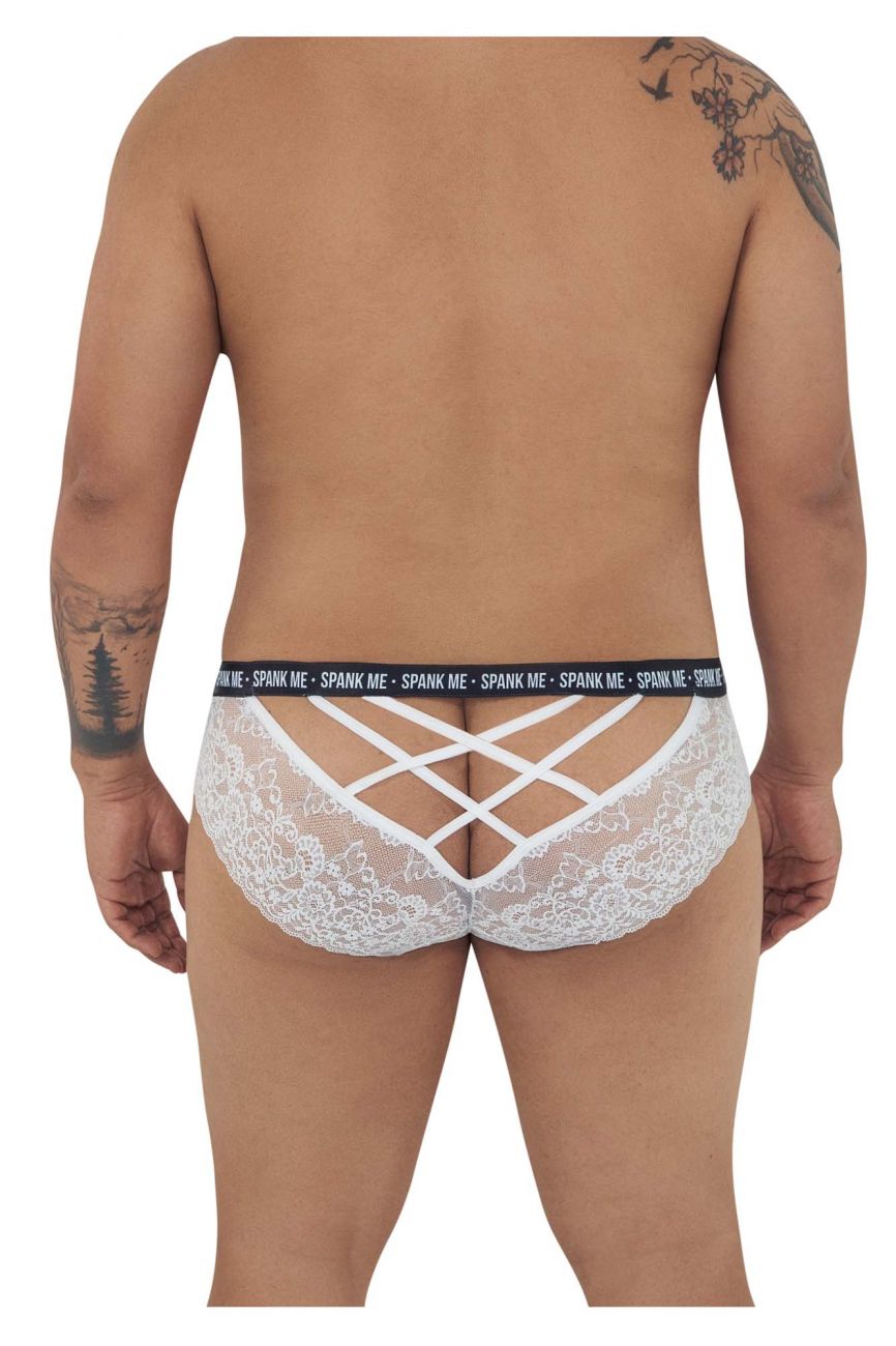 CandyMan 99615X Spank Me Lace Briefs White Plus Sizes