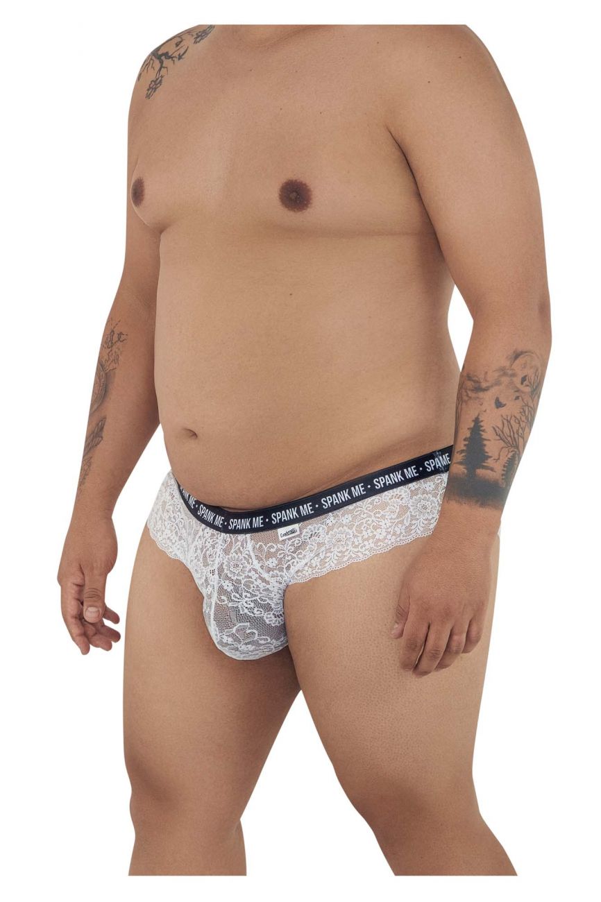 CandyMan 99615X Spank Me Lace Briefs White Plus Sizes