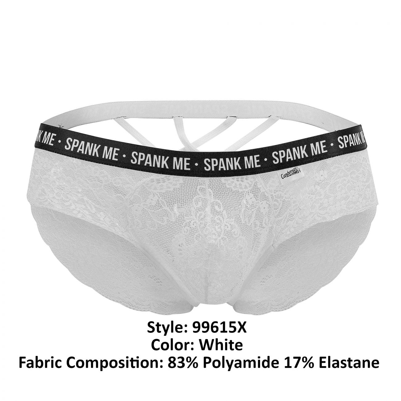 CandyMan 99615X Spank Me Lace Briefs White Plus Sizes