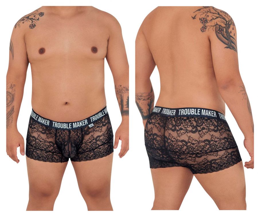 CandyMan 99616X Trouble Maker Lace Trunks Black Plus Sizes