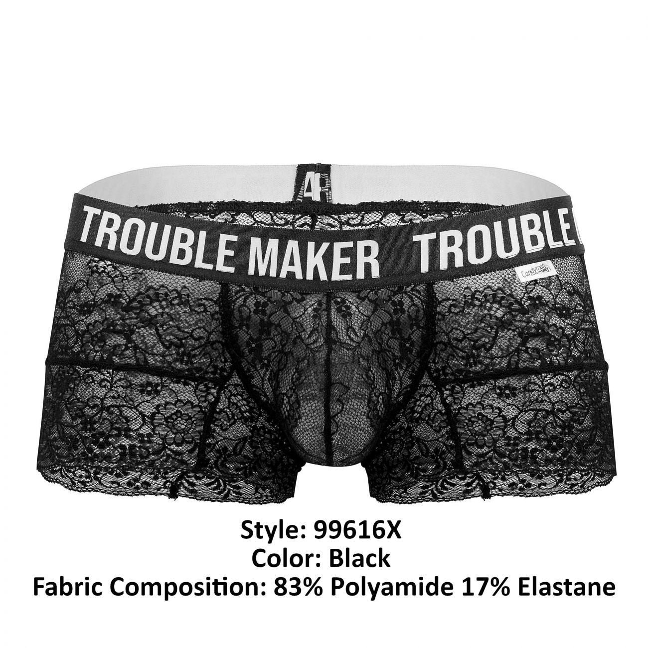 CandyMan 99616X Trouble Maker Lace Trunks Black Plus Sizes
