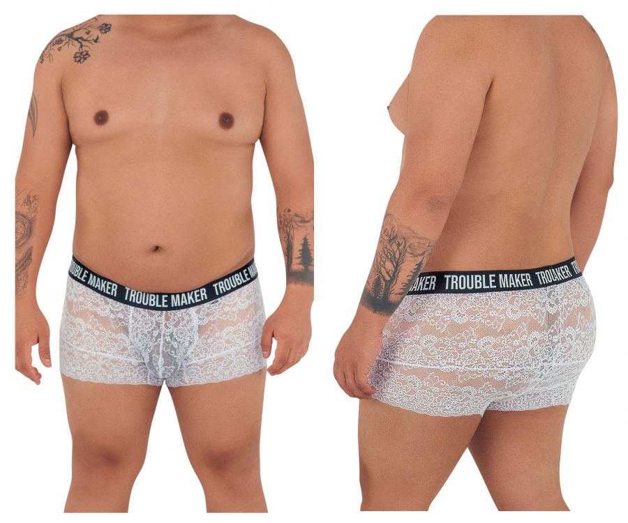 CandyMan 99616X Trouble Maker Lace Trunks White Plus Sizes