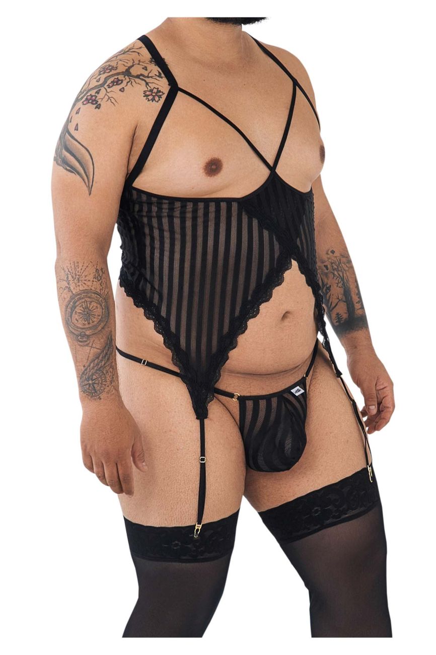 CandyMan 99654X Mesh Two Piece Set Black Plus Sizes