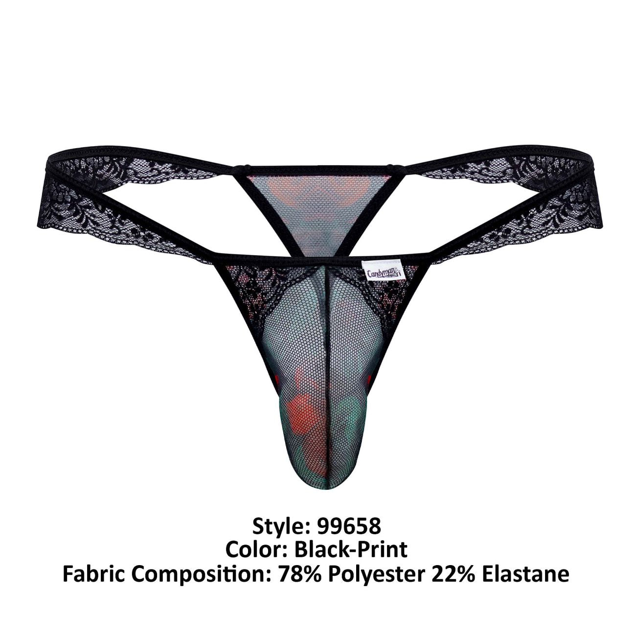 CandyMan 99658 Lace Thongs Black Print