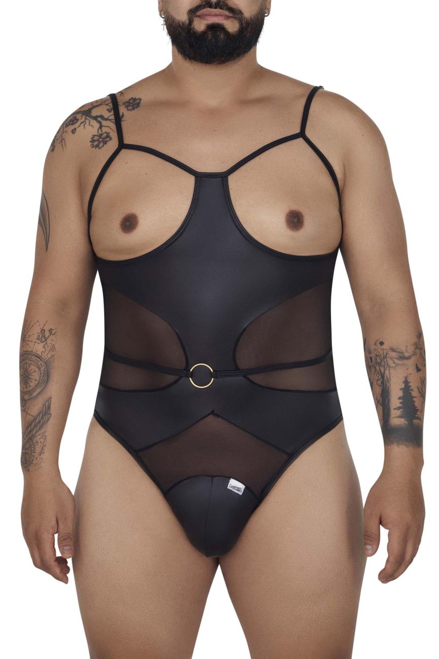 CandyMan 99670X Harness Bodysuit Black Plus Sizes