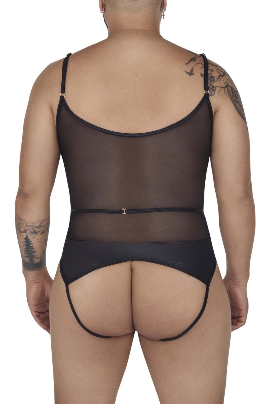 CandyMan 99670X Harness Bodysuit Black Plus Sizes