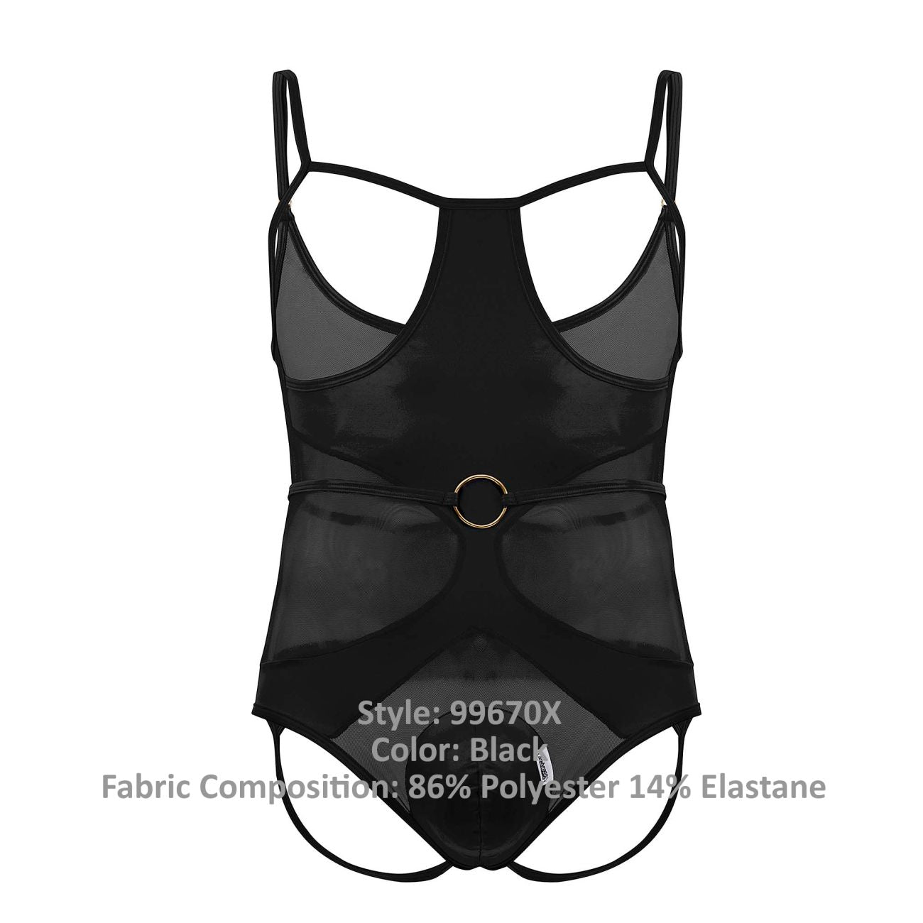 CandyMan 99670X Harness Bodysuit Black Plus Sizes