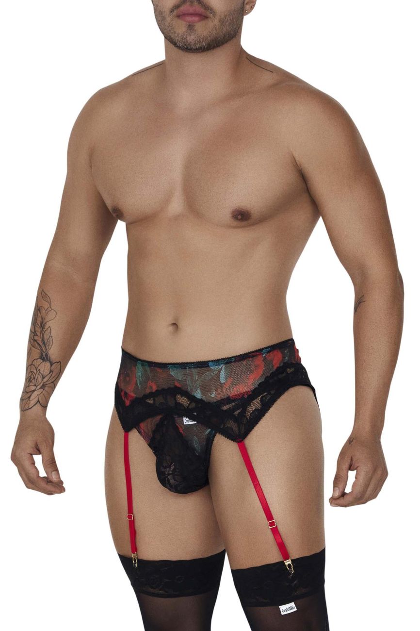 CandyMan 99688 Garter Thongs Two Piece Set Black