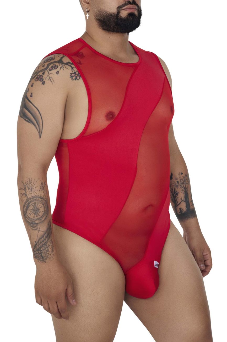 CandyMan 99699X Mesh Bodysuit Red Plus Sizes