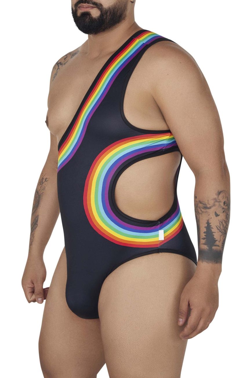 CandyMan 99702X Rainbow Bodysuit Black Plus Sizes