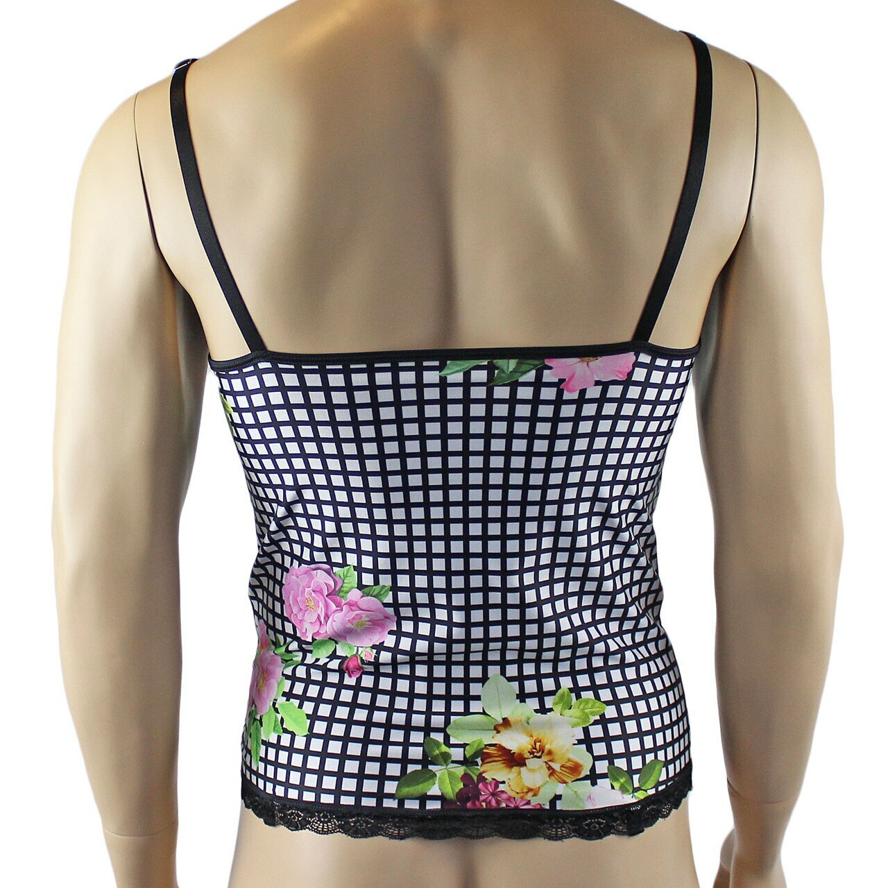 Mens Diana Camisole Corset Top & G string in a Pretty Flower Checkered Spandex