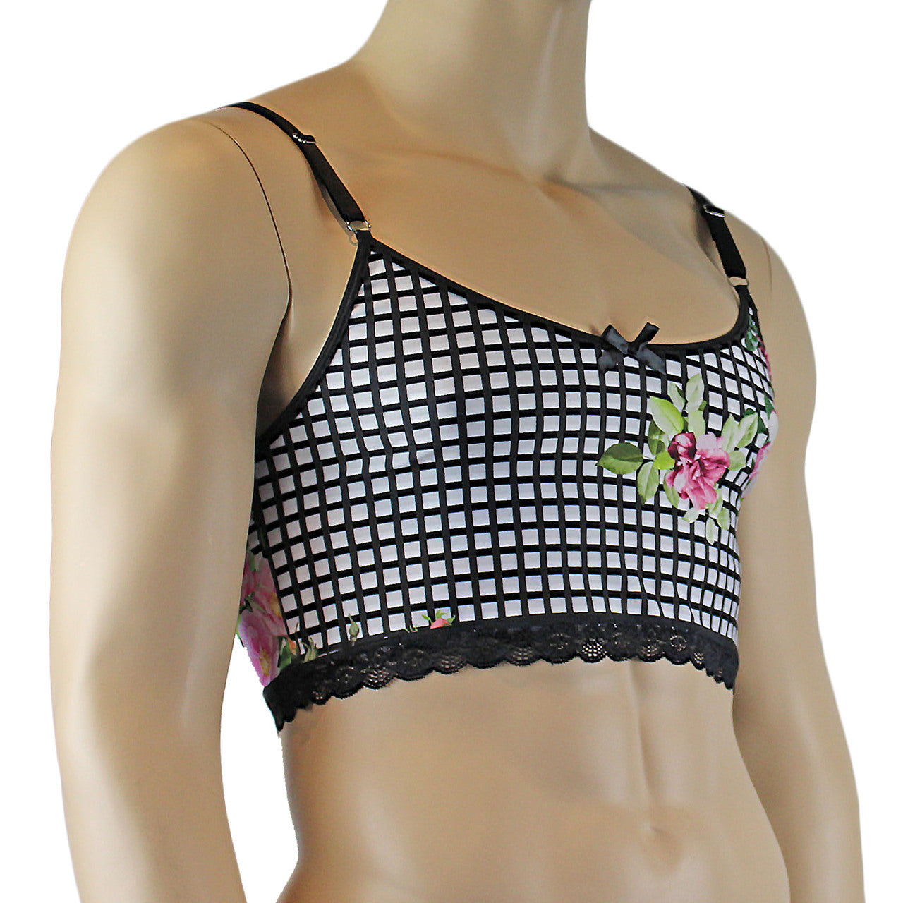 Mens Diana Camisole Top in a Pretty Flower Checkered Print Spandex