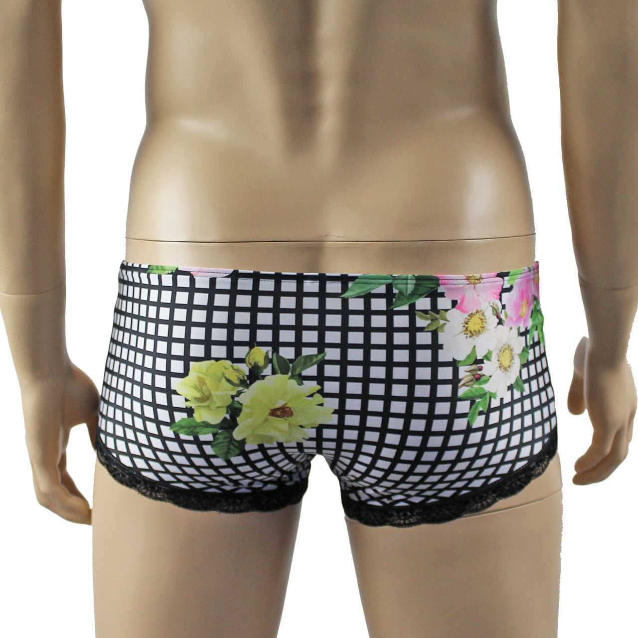 Mens Diana Bikini Boxer Briefs in a Flower, Checkered Print Spandex
