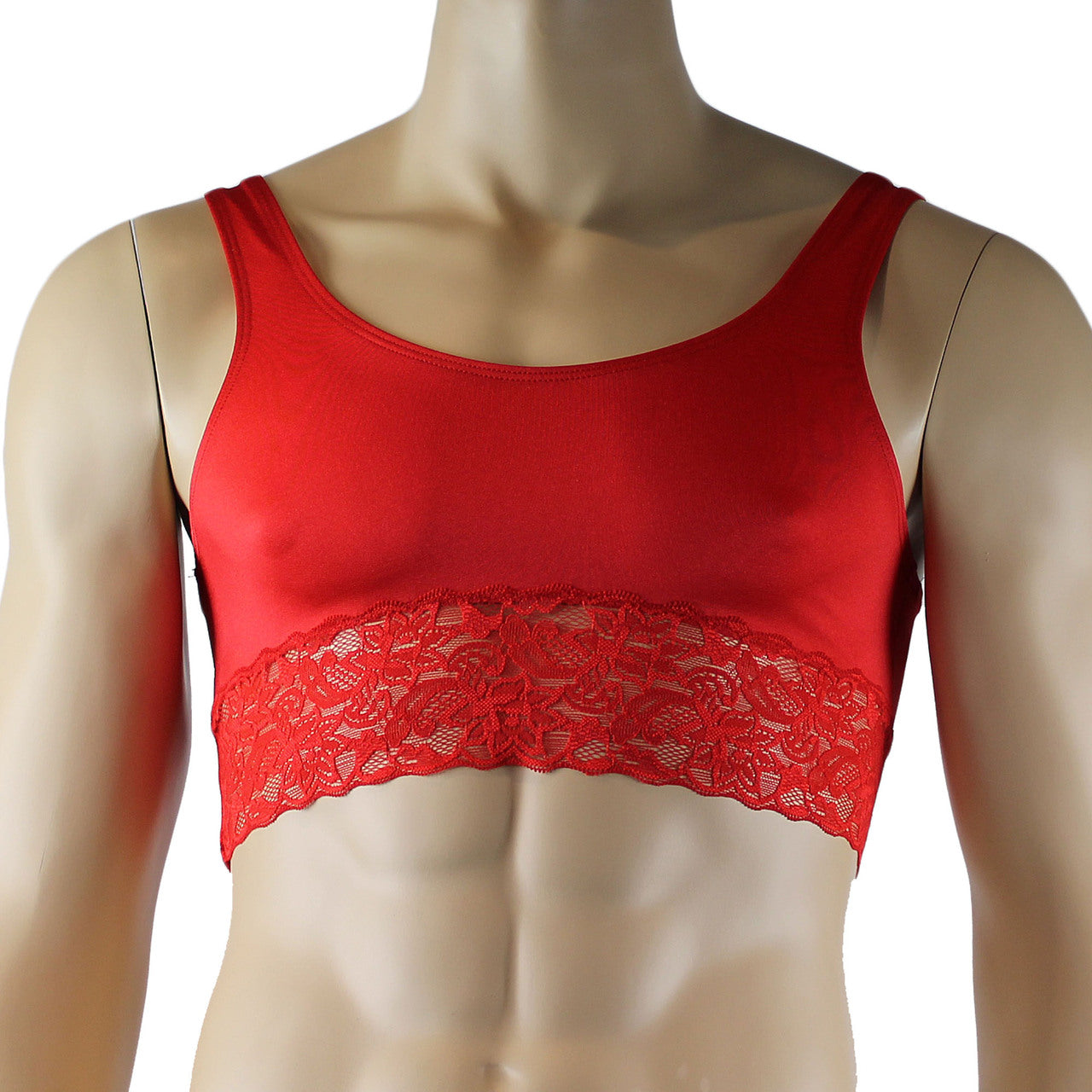 Male Penny Lingerie Bra Camisole Top with Lace Red