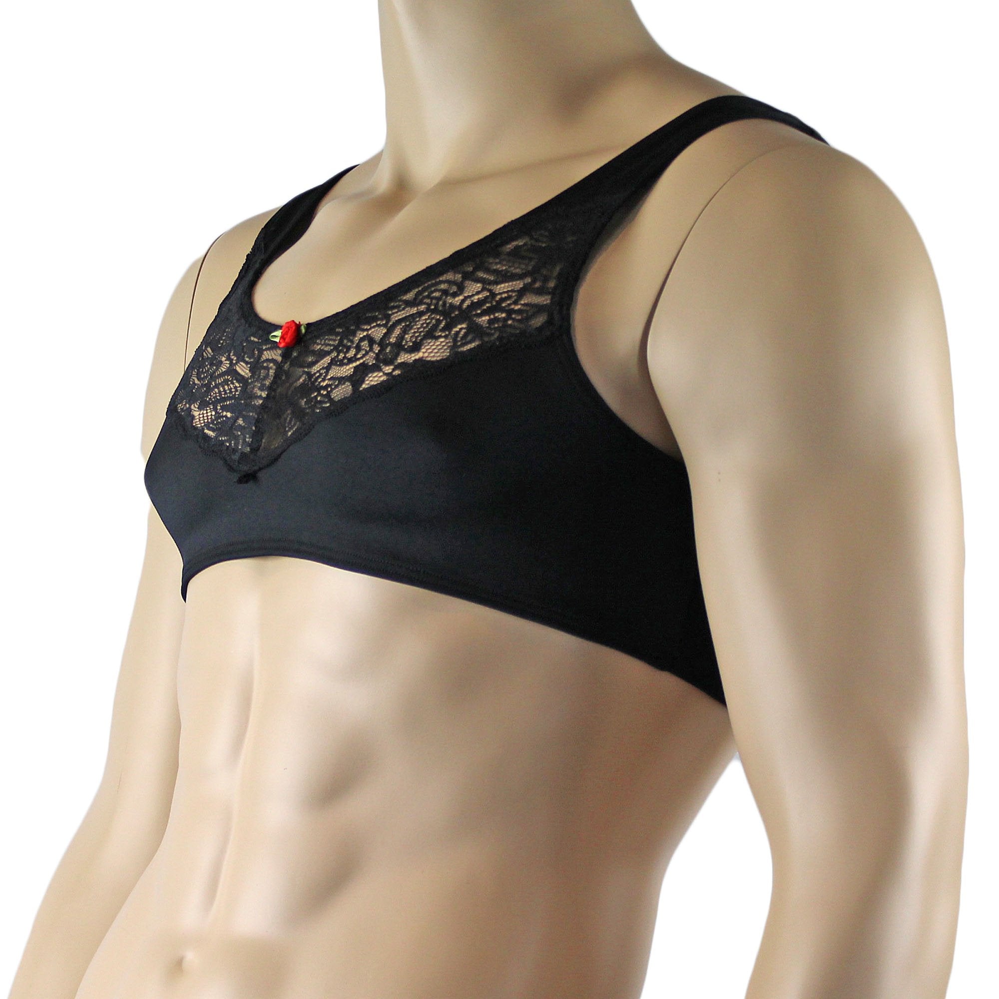 Male Penny Lingerie Bra Top with V Lace Front Black