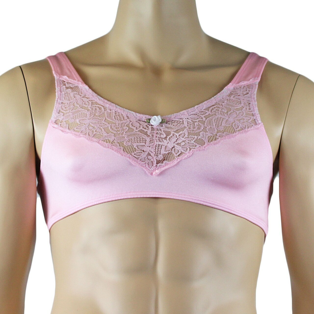 Male Penny Lingerie Bra Top with V Lace front and Pouch G string Light Pink