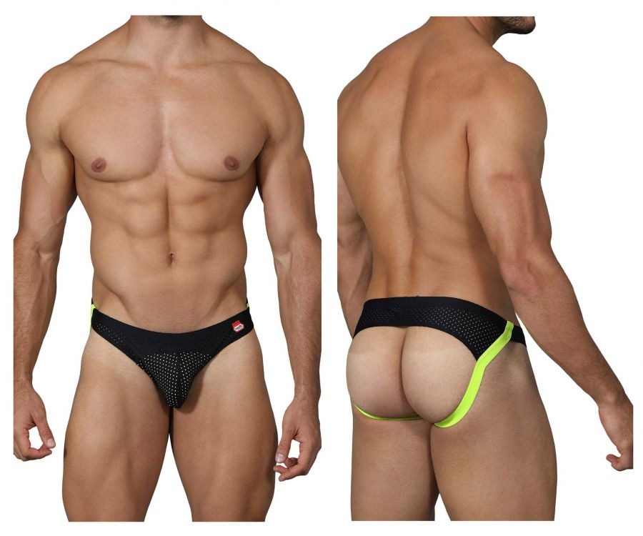 Pikante 0208 Click Athletic Mesh Jockstrap Black with Green