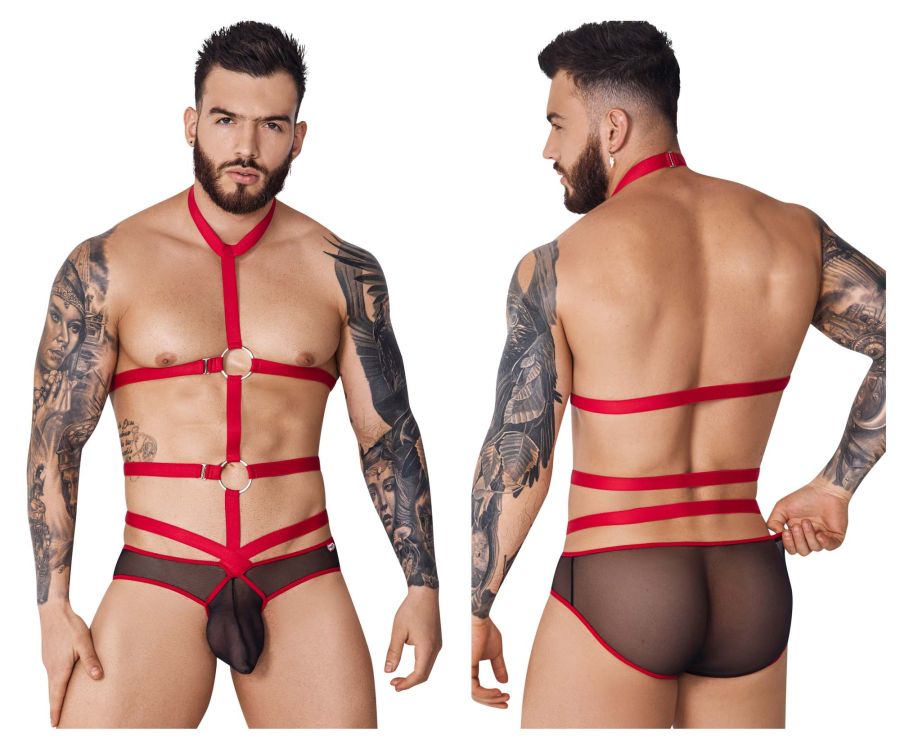 Pikante 1084 Lips Harness Briefs Red