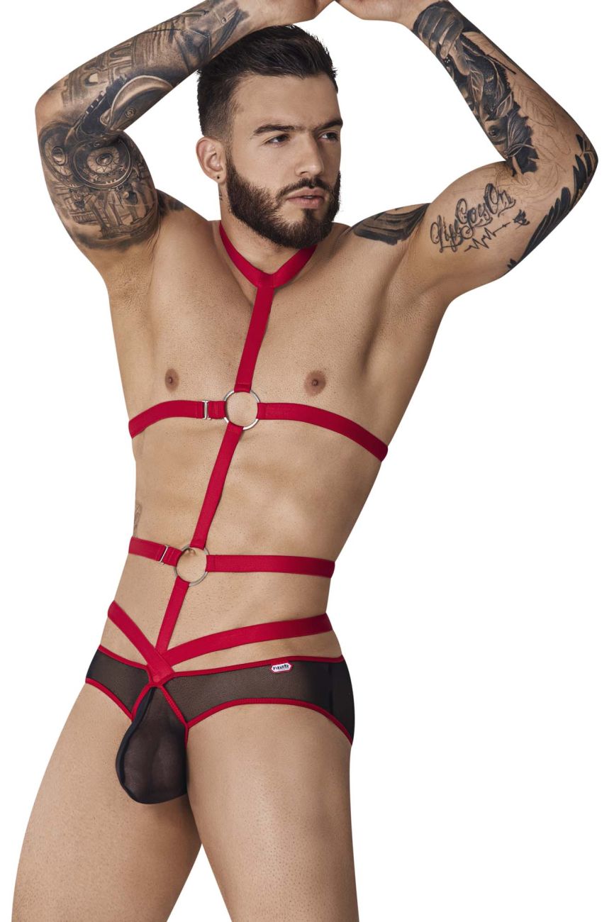 Pikante 1084 Lips Harness Briefs Red