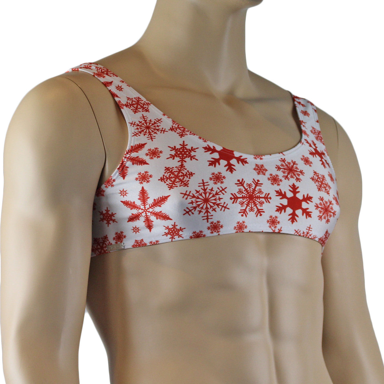 Mens Christmas Snowflake Print Spandex Bra Top White and Red