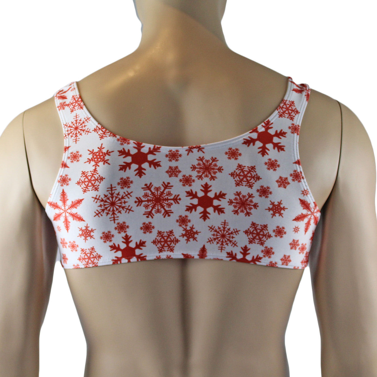 Mens Christmas Snowflake Print Spandex Bra Top White and Red
