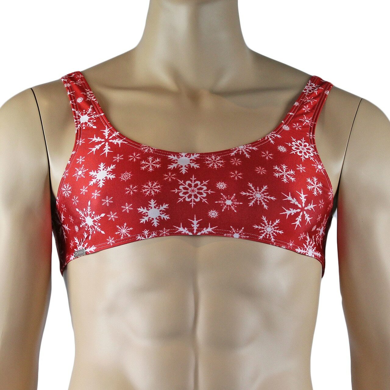 Mens Christmas Snowflake Bra Top & Low Cut Thong Red and White