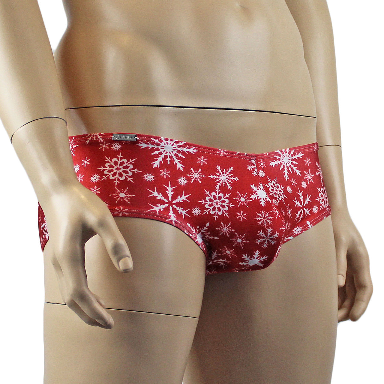 Mens Christmas Snowflake Print Spandex Low Cut Boxer Brief Red and White