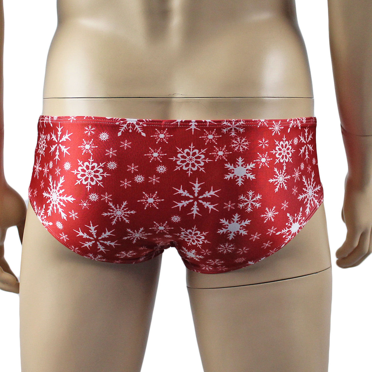 Mens Christmas Snowflake Print Spandex Low Cut Boxer Brief Red and White