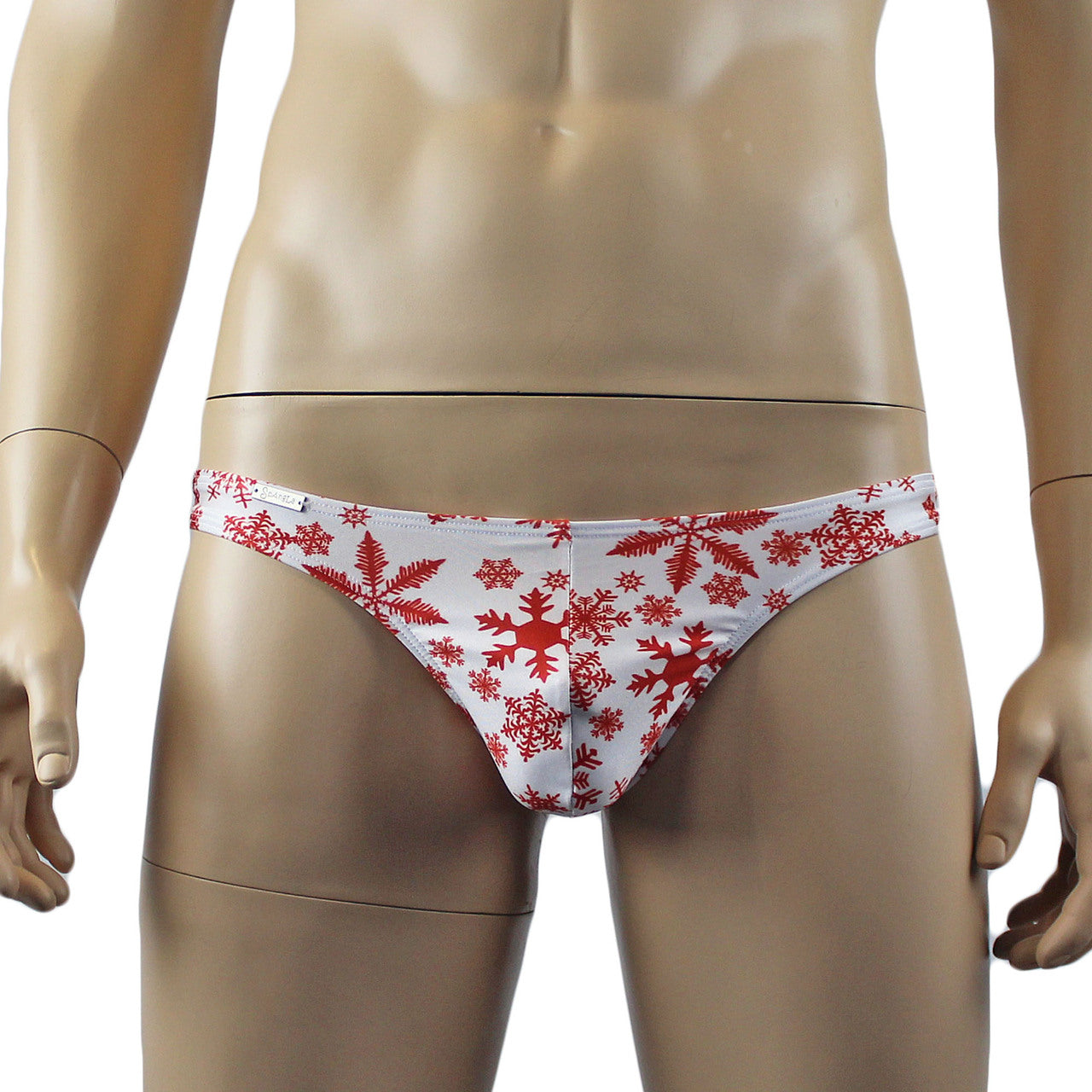 Mens Christmas Snowflake G string Thong Xmas Underwear White and Red