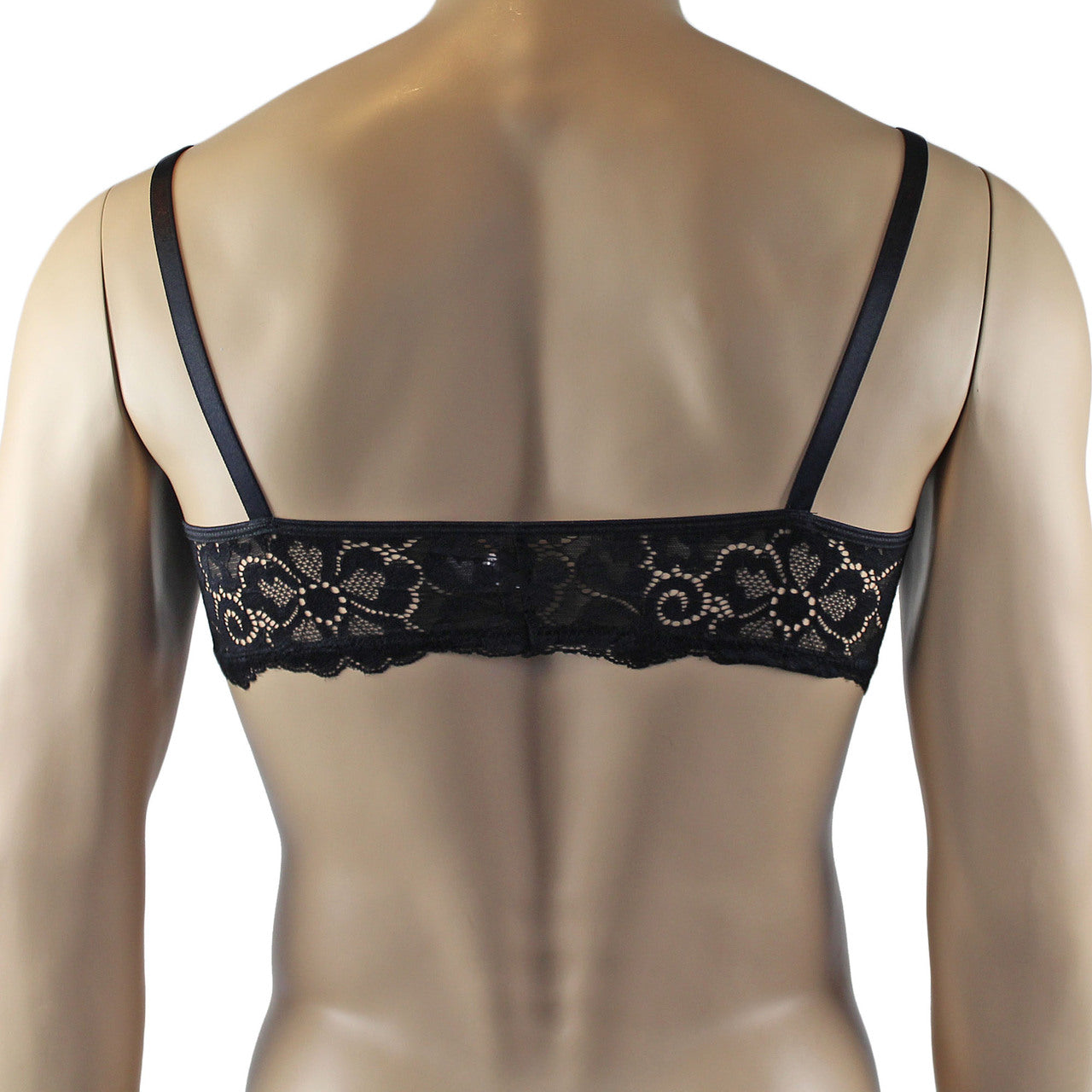 Mens Sweetheart Scalloped Shiny Lace Bra Top and G string Black