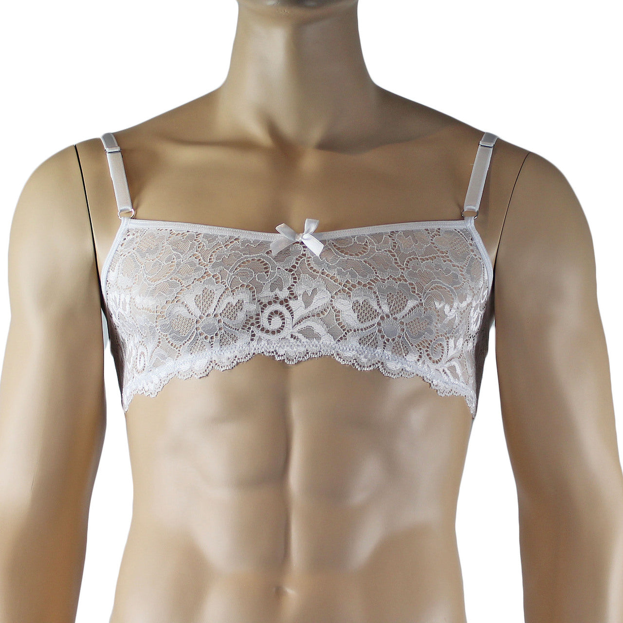 Mens Sweetheart Scalloped Shiny Lace Bra Top and Panty White