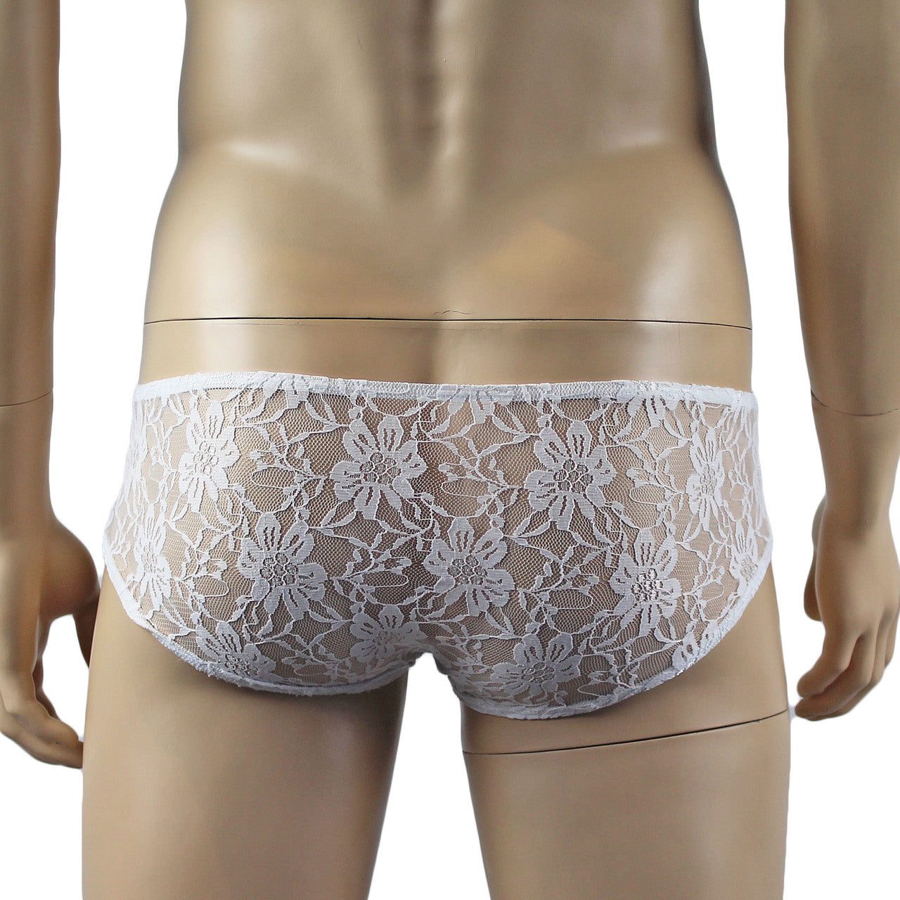 Mens Sexy Lingerie Stretch Lace  Male Panty Bikini Brief White