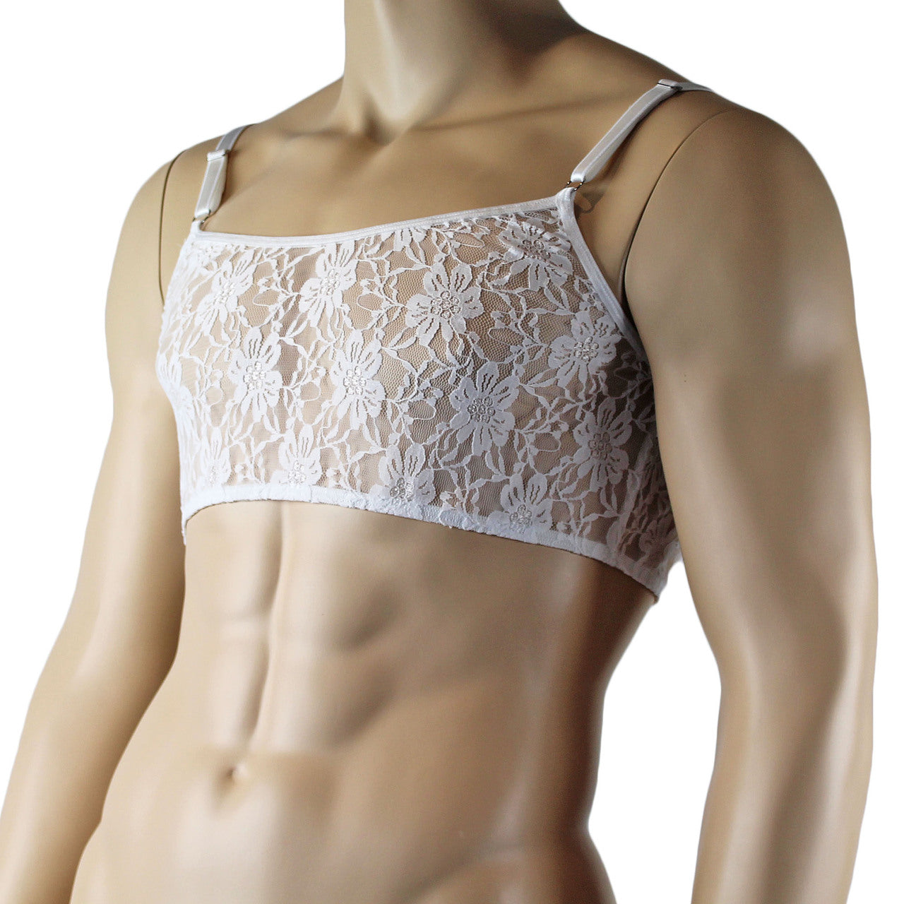 Mens Sexy Lace Crop Bra Top Camisole Male Lingerie White