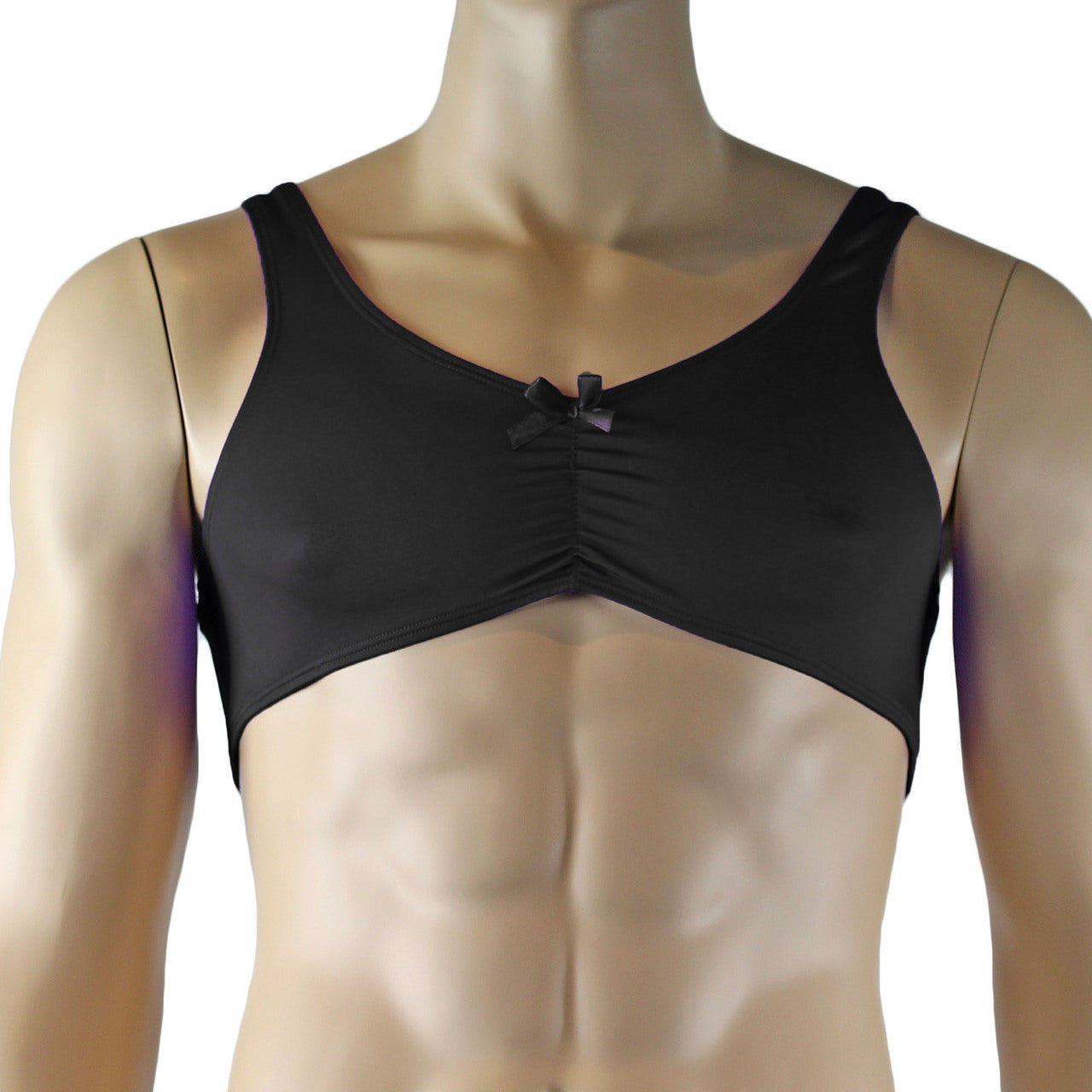 Male Angel Stretch Spandex Bra Top with Bow Black