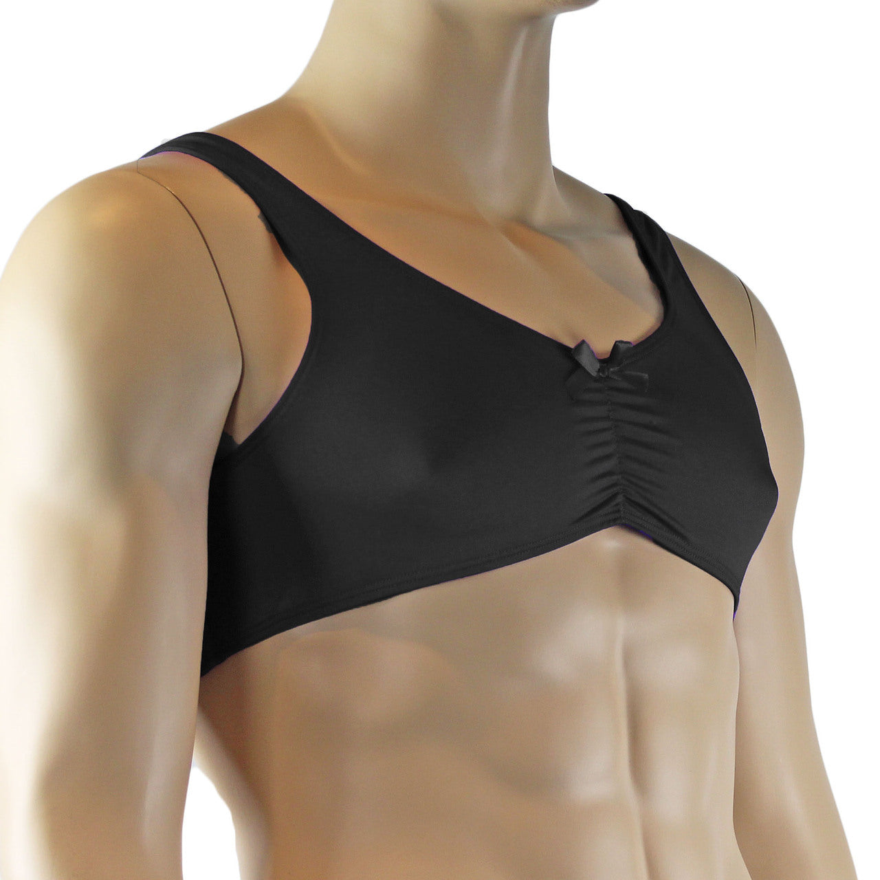 Male Angel Stretch Spandex Bra Top with Bow Black