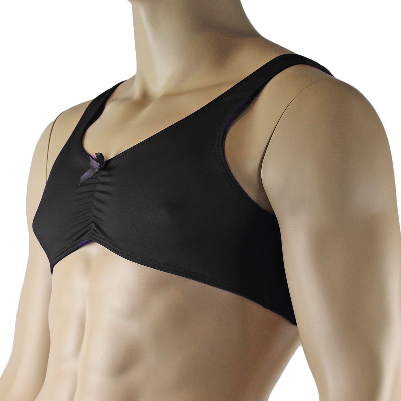 Male Angel Stretch Spandex Bra Top with Bow Black