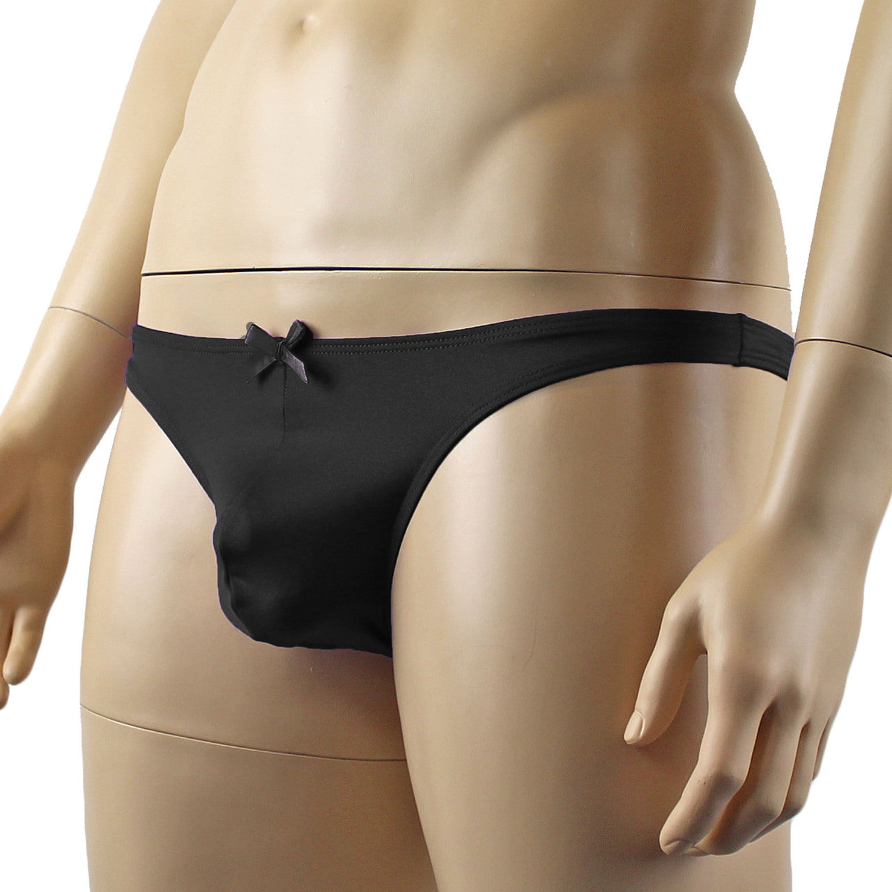 Male Angel Lingerie Stretch Spandex Thong with Bow Black