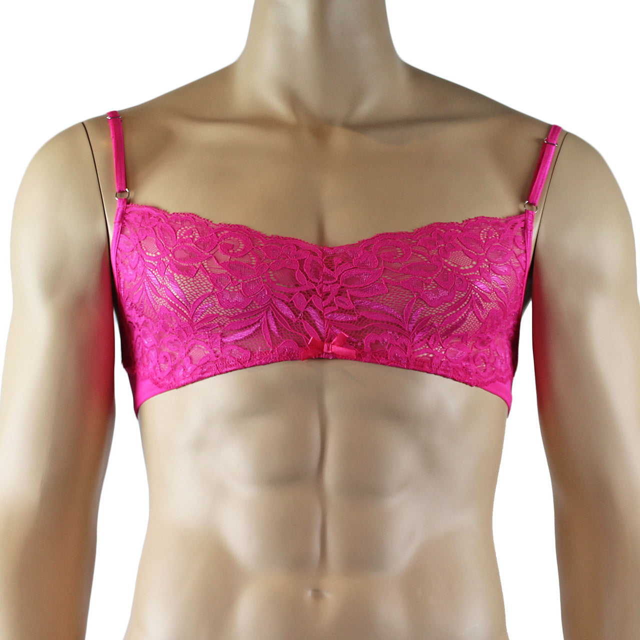 Mens Lace & Mesh Bra Top and Lace Bikini Panty (hot pink plus other colours)