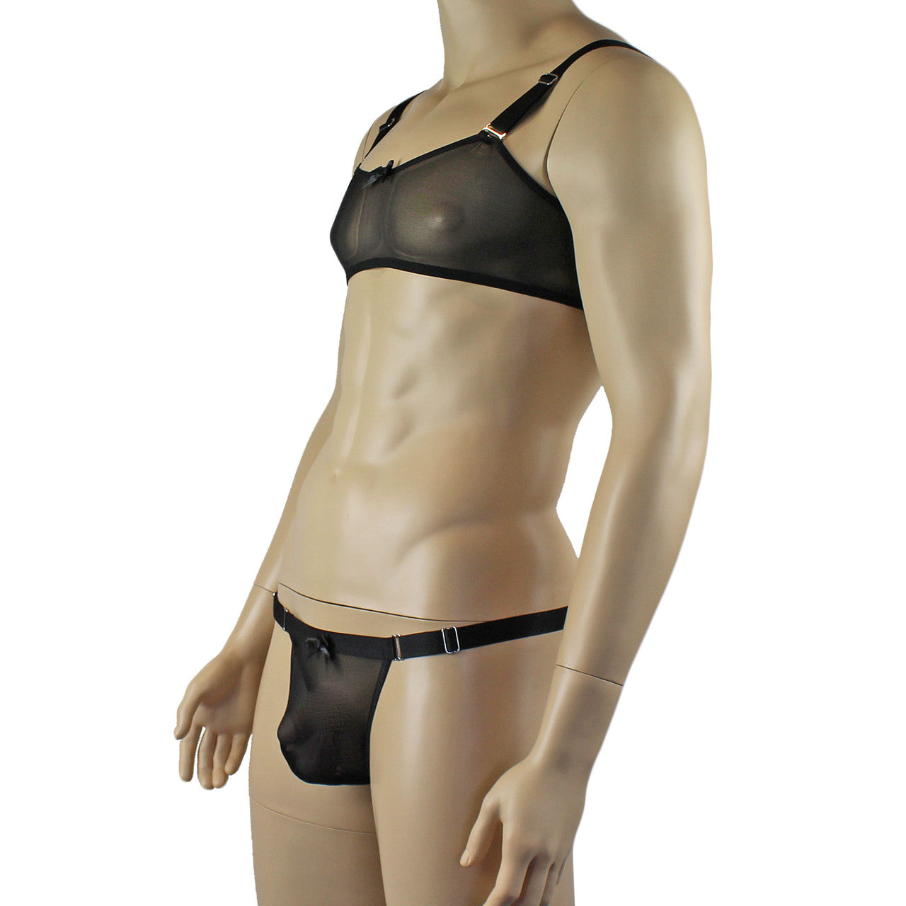 Mens Exotic Sheer Mesh Bra Top & G string Black