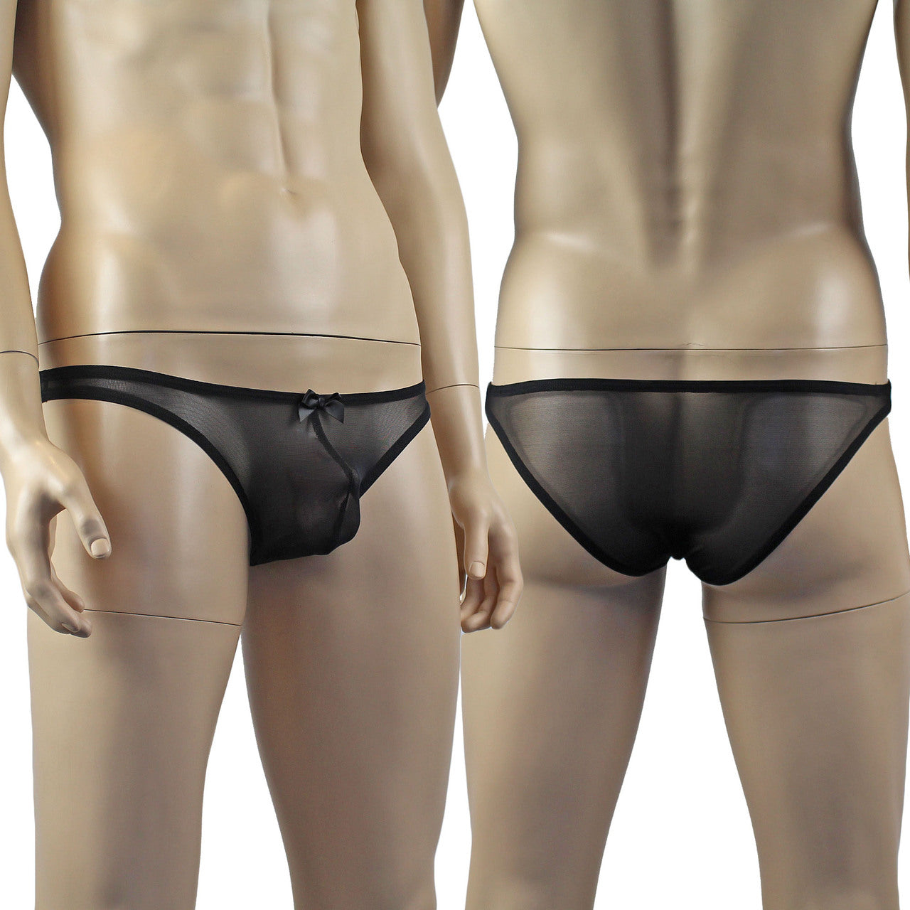 Mens Exotic Sheer Mesh Brief with Bow Front Black