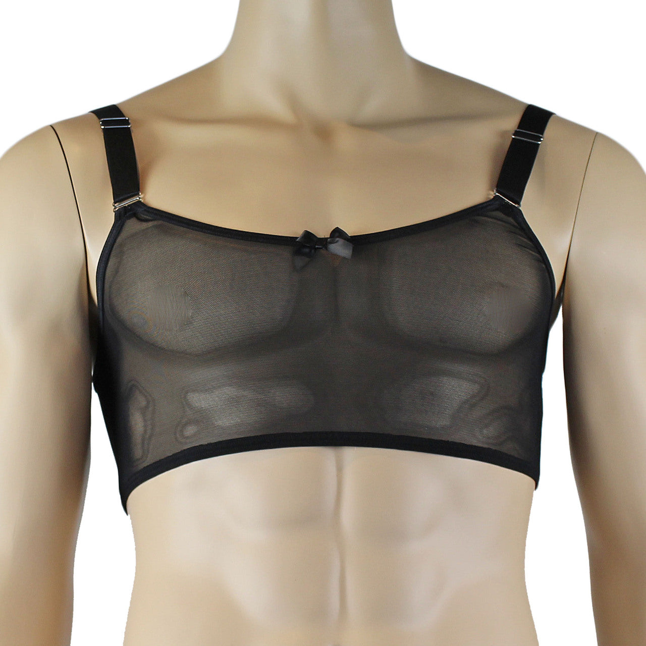 Mens Exotic Sheer Mesh Crop Bra Top Camisole & G string - Sizes up to 3XL Black
