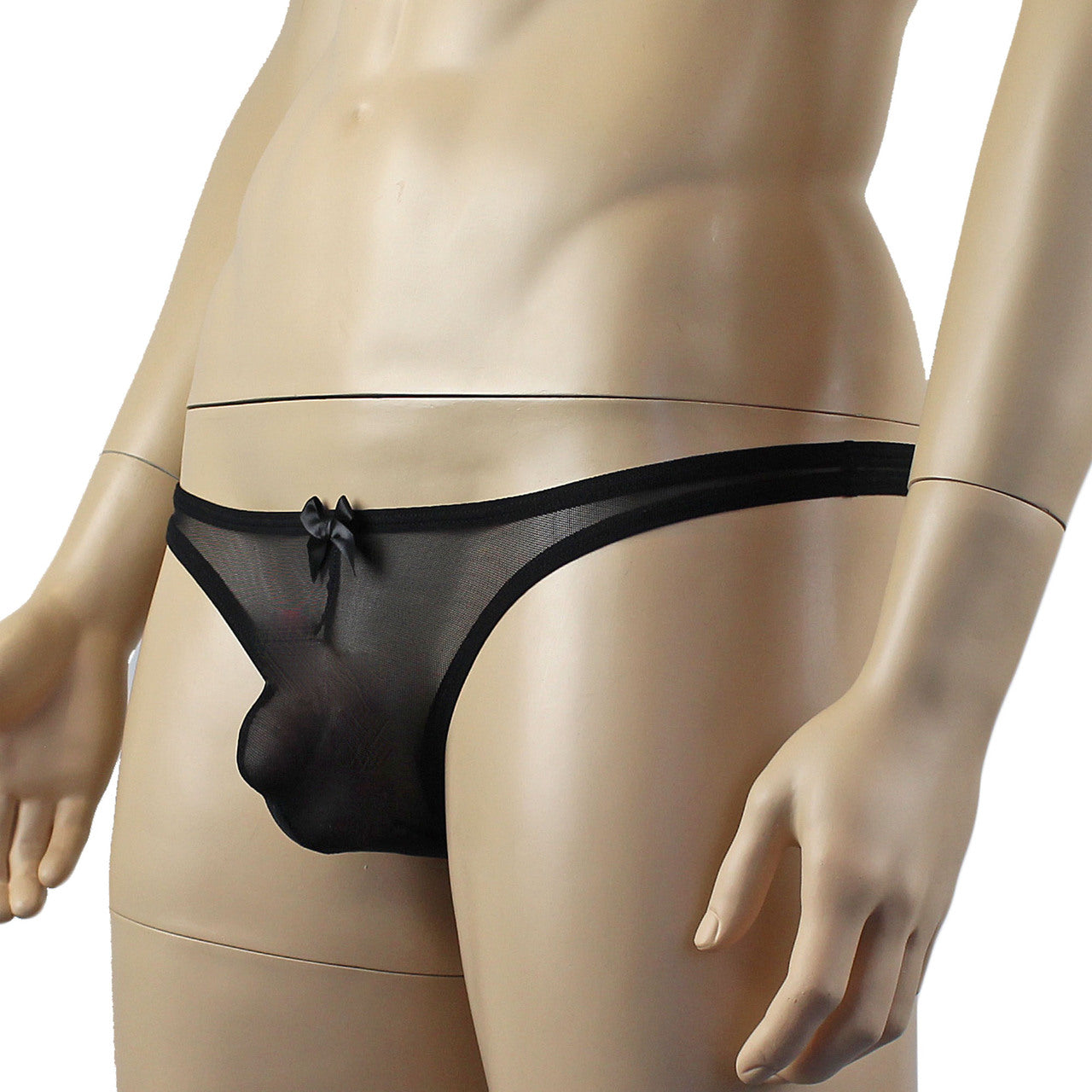Mens Exotic Sheer Mesh Thong with Bow Front Black