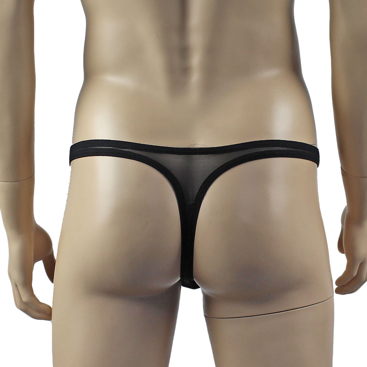 Mens Exotic Sheer Mesh Thong with Bow Front Black