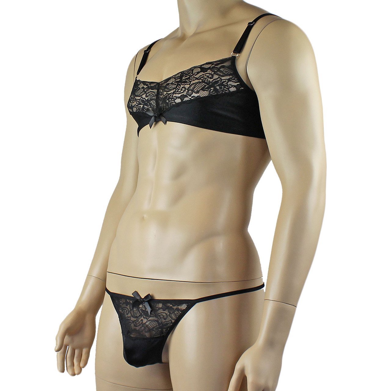 Mens Glamour Bra Top and Pouch G string with Lace Trim (black plus other colours)