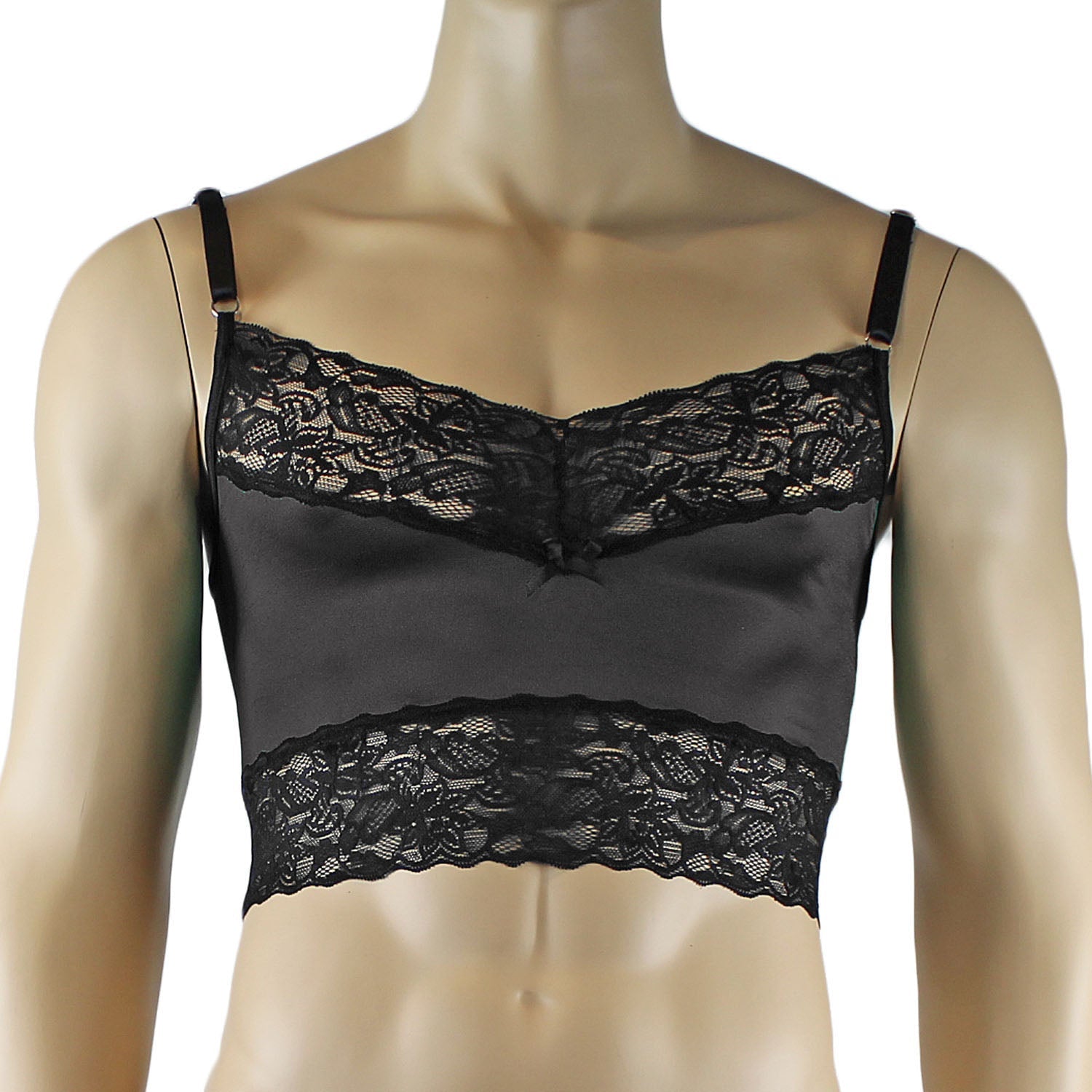 Mens Glamour Camisole Top with Lace Trim - Sizes up to 3XL Black & Black