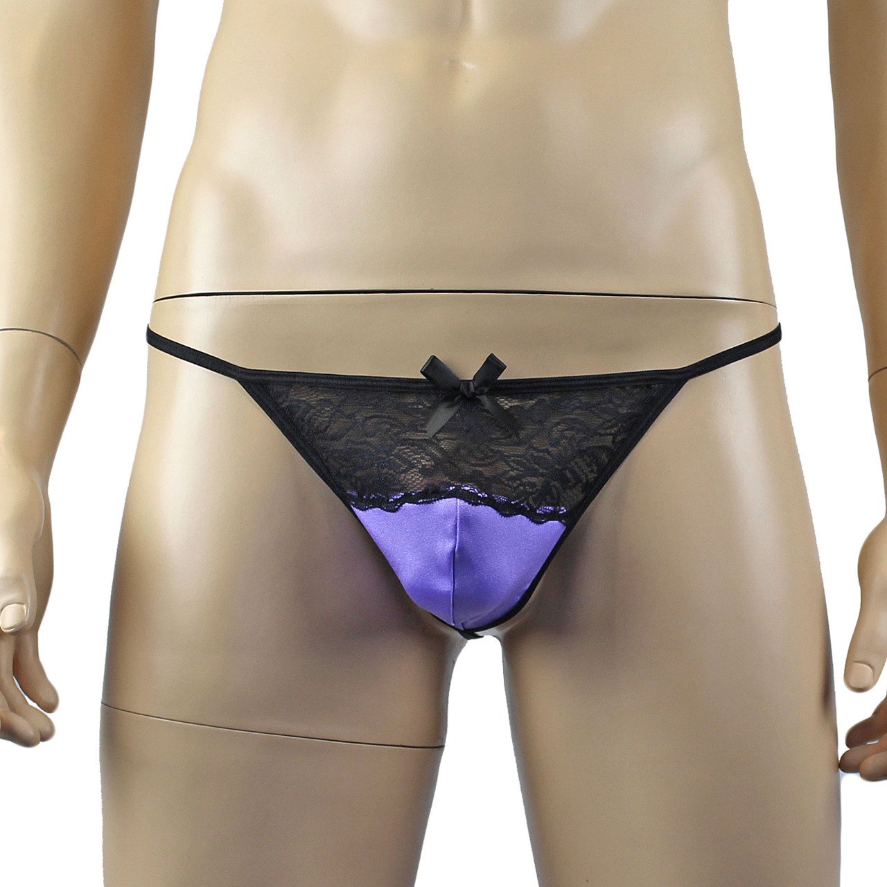 Mens Glamour Spandex and Lace Pouch G string (lilac & black plus other colours)