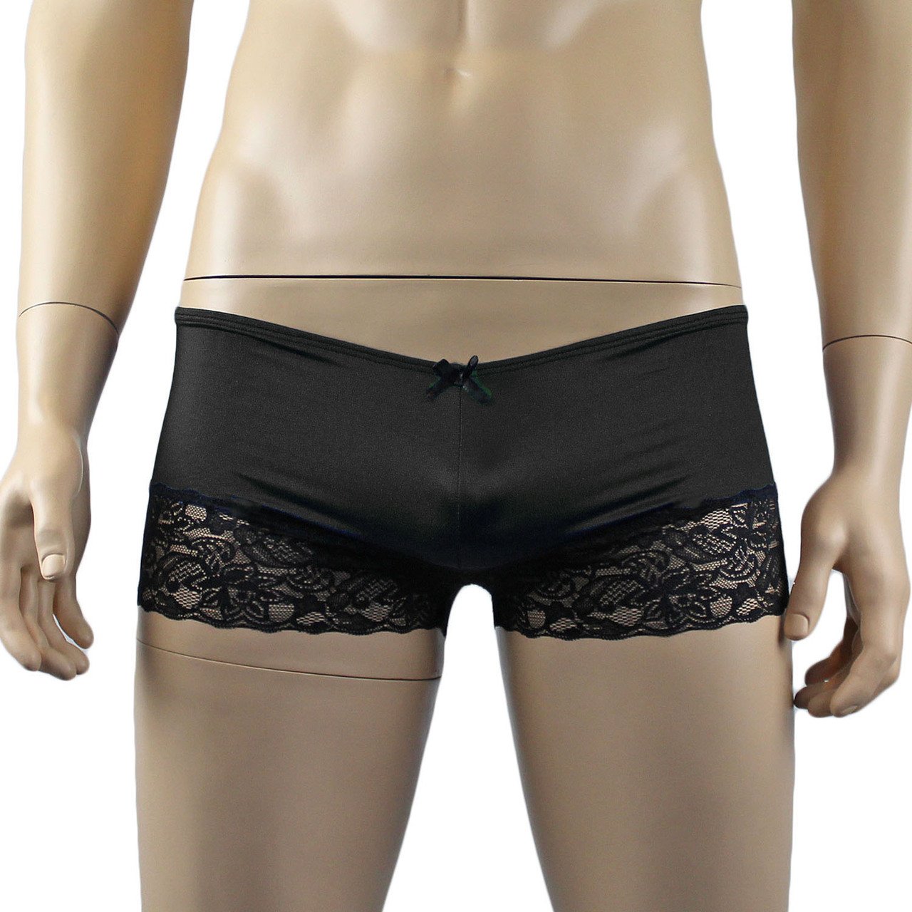 Mens Glamour Lycra & Lace Boxer Brief Shorts (black plus other colours)