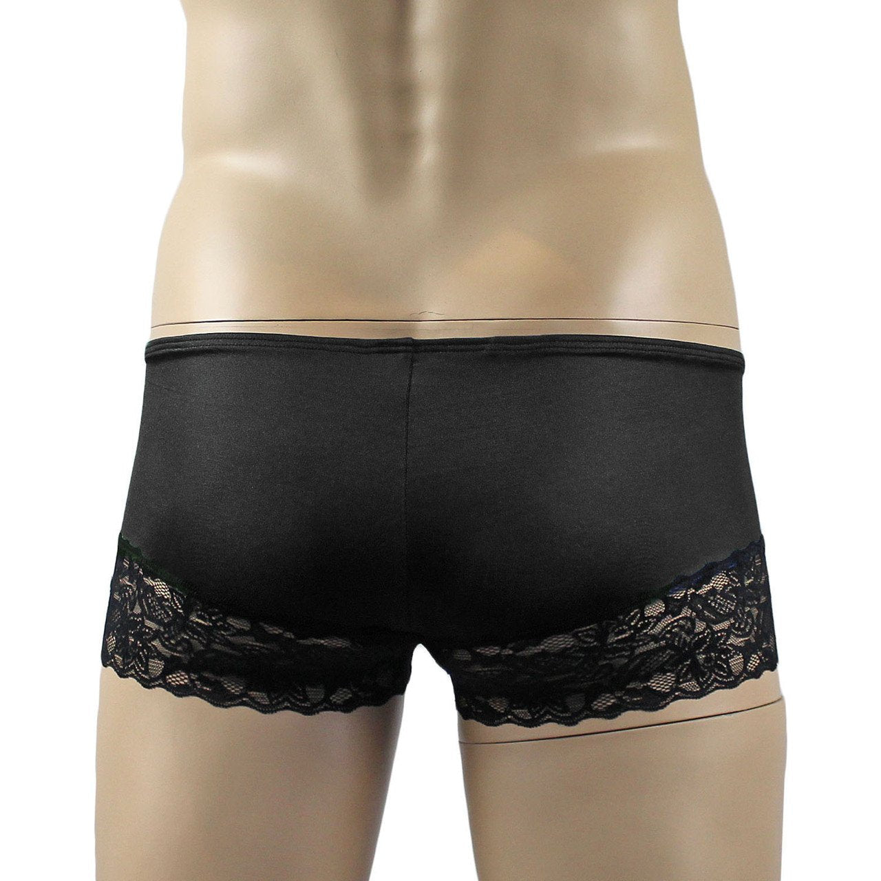 Mens Glamour Lycra & Lace Boxer Brief Shorts (black plus other colours)