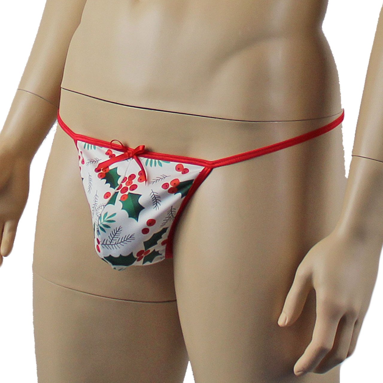 Mens Christmas Holly Bra Top & Pouch G string Xmas Underwear
