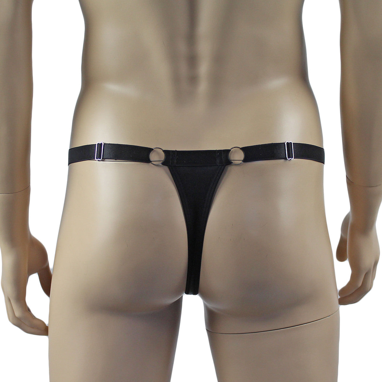 Male Jack Spandex Thong with Ring Sides and Adjustable Strap Black